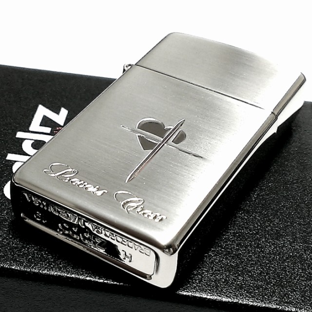 ZIPPO スリム ジッポ ライター ハート クロス ラバーズ 彫刻 真鍮 銀