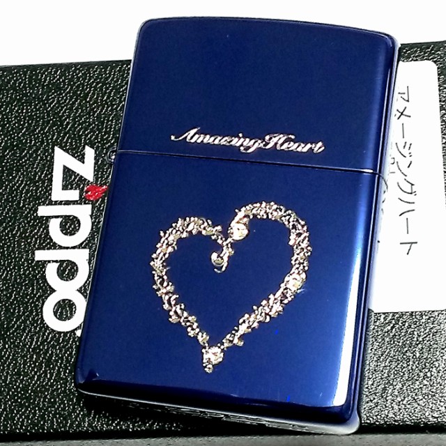 ZIPPO ライター ジッポ アメージングハート スワロフスキー 可愛い イオンブルー メンズ レディース ギフト プレゼント かわいい 青