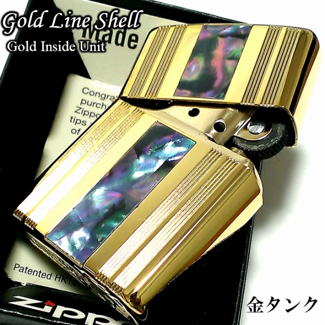 ヒート zippo☆インレイ シェル☆ピンク☆ゴールドストライプ☆金