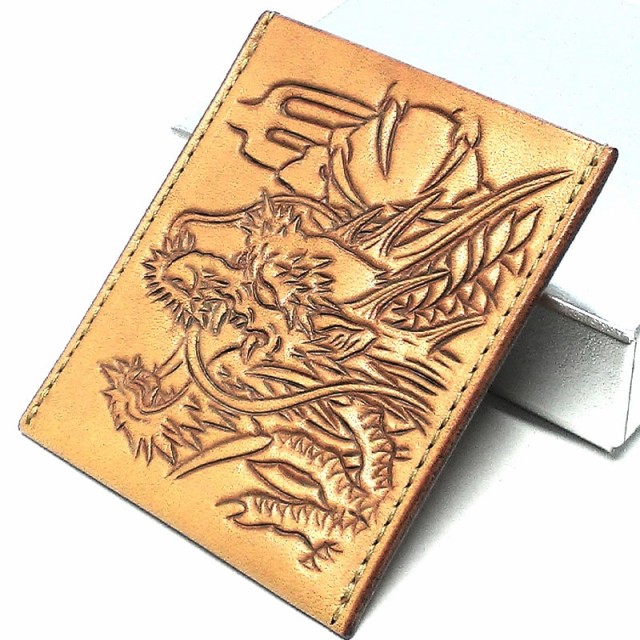 マネークリップ 龍神 カオス 手彫り本牛革 コンパクト Leather