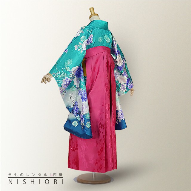 二尺袖着物 袴 レンタル 貸衣装 From Kyoto HL 青×緑×ピンク×刺繍 袴 M