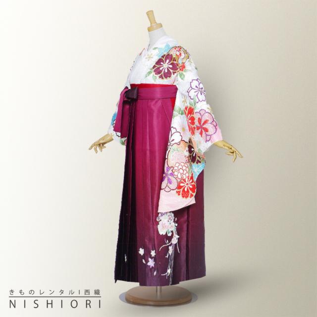 二尺袖 着物 袴 レンタル 貸衣装 From Kyoto 白 ワイン 刺繍 袴 S M