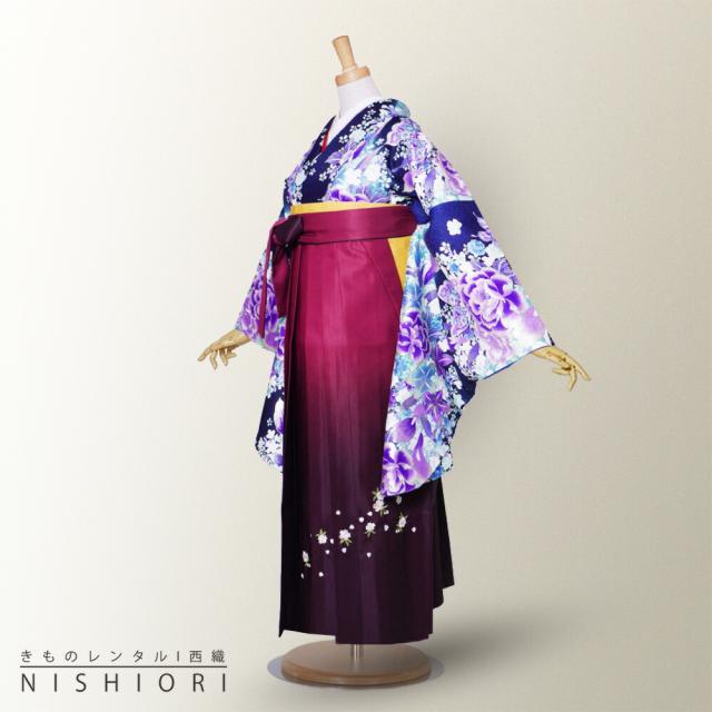 二尺袖 着物 袴 レンタル 貸衣装 袴 S Mサイズ 小学生 対応 紫 紺 蝶