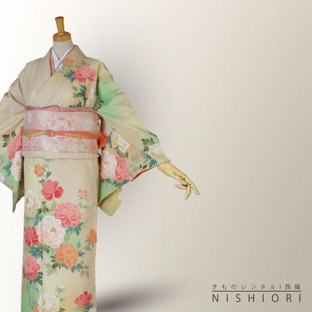 訪問着 レンタル 着物 貸衣装 フルセット HL アッシュエル青 牡丹No.0103 訪問着 レンタル 着物 貸衣装 フルセット HL アッシュエル黄色 牡丹No
