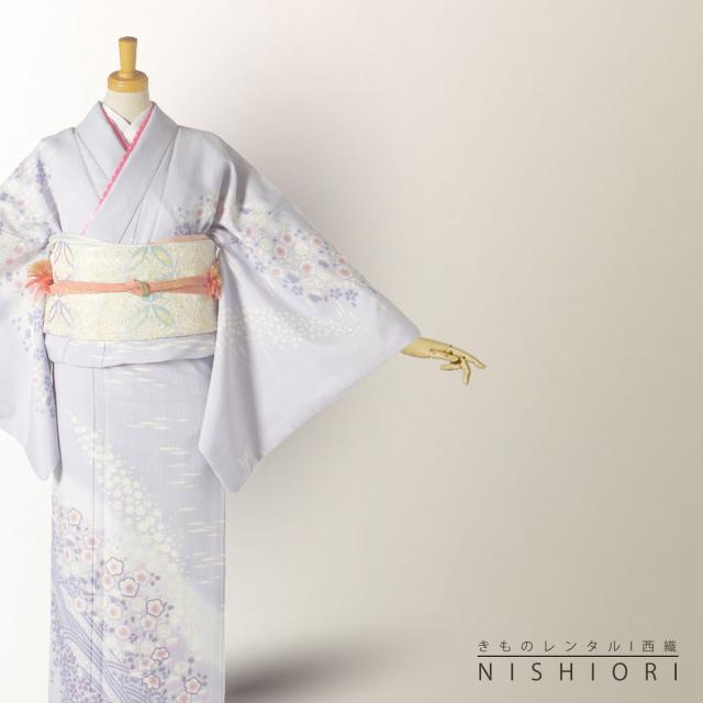 訪問着 レンタル 着物 貸衣装 フルセット 薄紫 梅 桜 小花ちらしNo