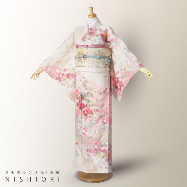 訪問着 レンタル 着物 貸衣装 フルセット 薄ベージュ 季節の花No.0216 訪問着 レンタル 着物 貸衣装 フルセット 薄ベージュ 季節の花No.0216