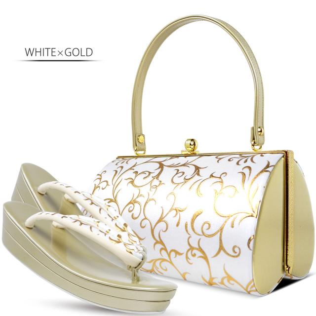 レース×モダン 振袖向き 草履バッグ 2点セット エレガントな唐草デザイン 5.5cmヒール 選べる4色 フリーサイズ 23.5cm 痛くない鼻緒