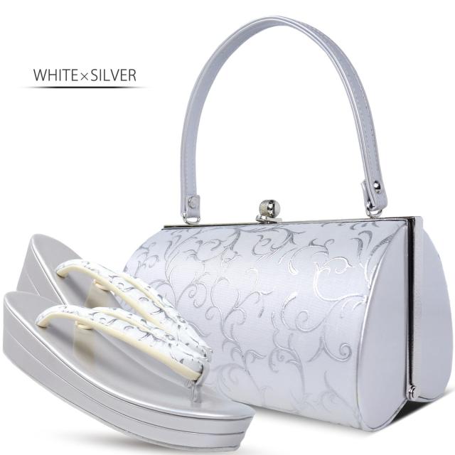 レース×モダン 振袖向き 草履バッグ 2点セット エレガントな唐草デザイン 5.5cmヒール 選べる4色 フリーサイズ 23.5cm 痛くない鼻緒