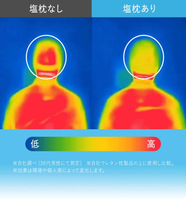 塩枕を使った時と使わなかった時の表面温度比較