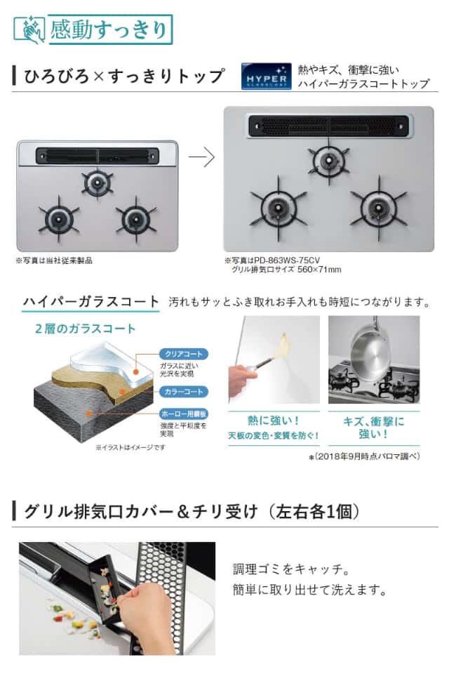 パロマ ビルトインガスコンロ フェイシス(FACEIS) クリアガラストップ シルキーピンク 75cm 都市ガス paloma - 1