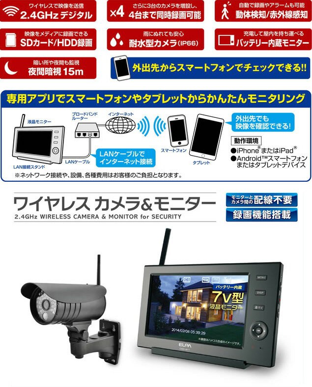 NEW売り切れる前に☆ ELPA ワイヤレスカメラモニターセット CMS-7110