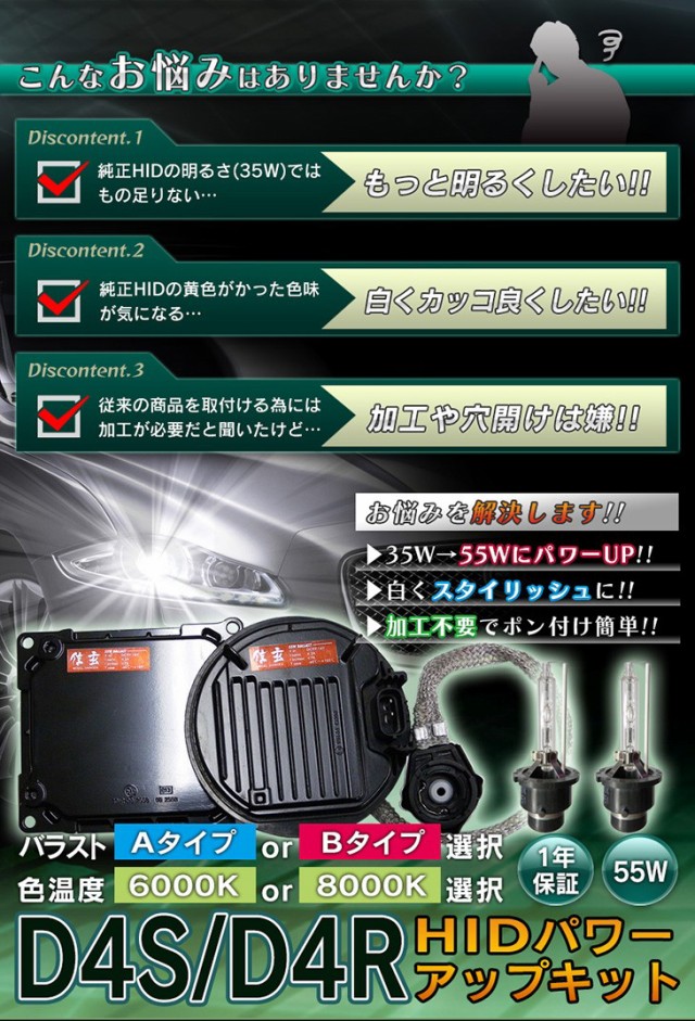 トヨタ プリウス PHV ZVW 35に D4S 純正交換 HID 6000K 55W化 パワーアップ キット Aタイプ Model 信玄  安心の1年保証-