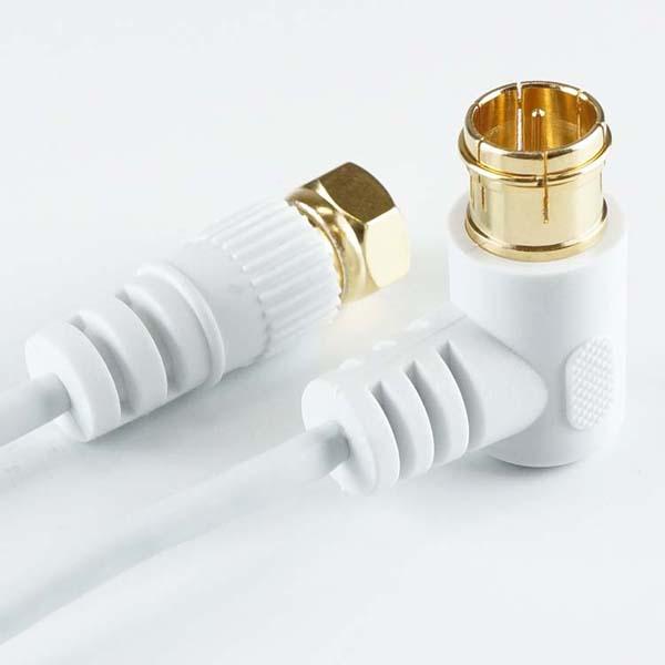 4K8K対応地デジBSflコード同軸ケーブルテレビ接続ケーブルS-2.5C-FB極細アンテナケーブル3mL字差込式/ネジ式コネクタ白ホーリック
