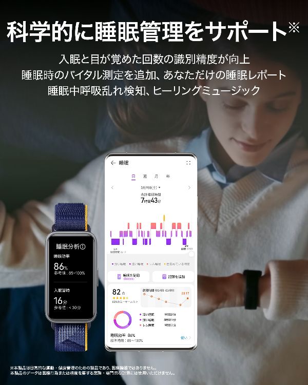 腕時計睡眠管理健康チェック24時間心拍数血中酸素モニタリング自動輝度調整ロングバッテリースマートウォッチヘルスケア機能運動HuaweiBand9