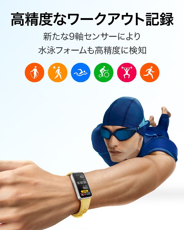 腕時計睡眠管理健康チェック24時間心拍数血中酸素モニタリング自動輝度調整ロングバッテリースマートウォッチヘルスケア機能運動HuaweiBand9