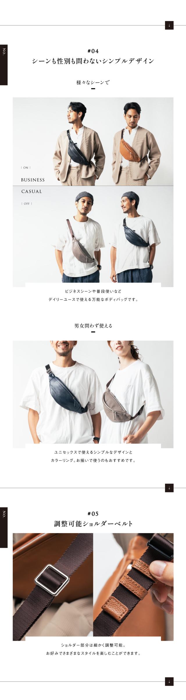 cs-27 牛革 レザー YKKファスナー ボディバッグ ウエストポーチ