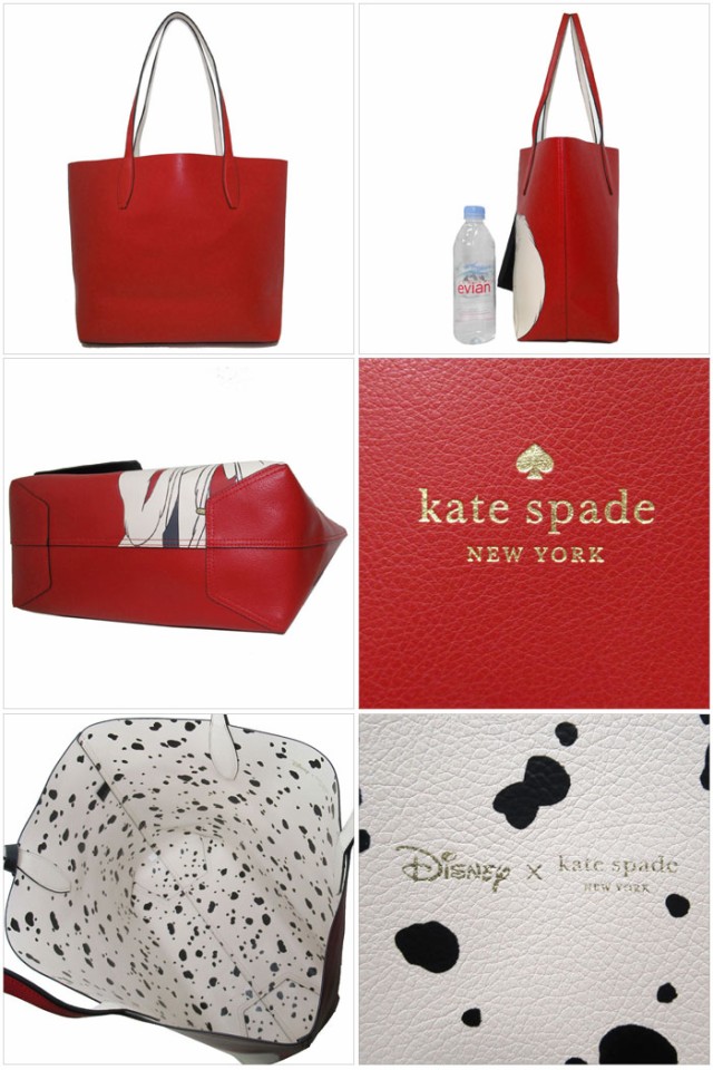 ケイトスペード トートバッグ kate spade レザー ディズニーコラボ 101匹わんちゃん「クルエラ」ダルメシアン柄 リバーシブル ポーチ付き