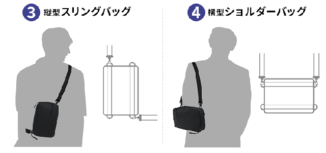 縦型スリングバッグ、横型ショルダーバッグ
