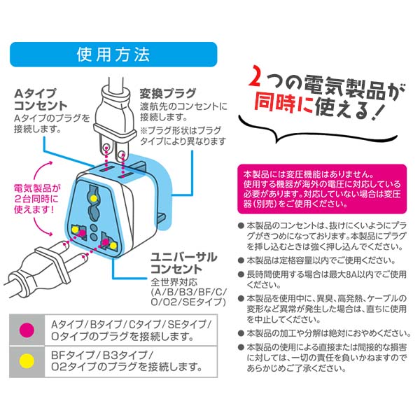 海外対応電源アダプタ Wコンセント