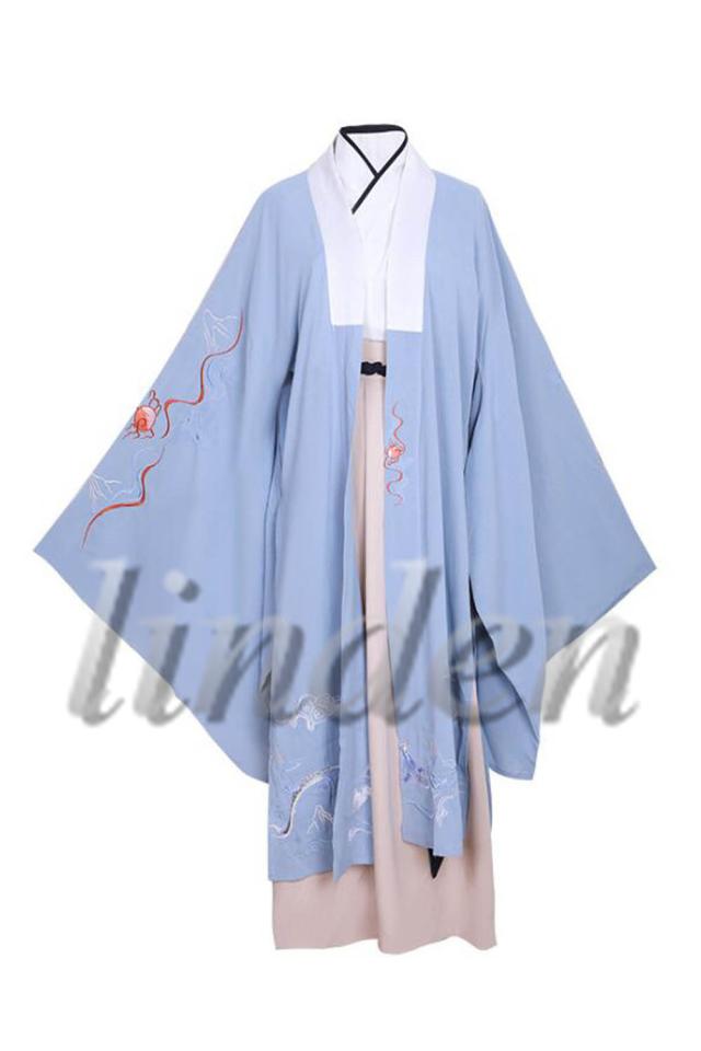 大きいサイズあり 漢服 唐装 侠客 漢元素 刺繍 男装 青 スカート コス