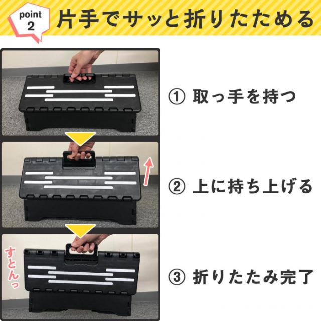 取っ手を持って上に引っ張るだけで簡単に折りたためます。