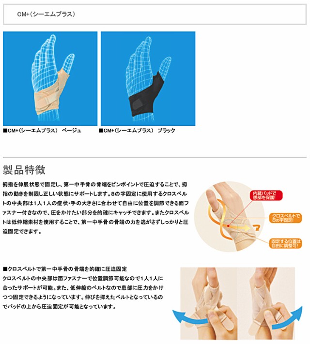 親指 サポーター CM+（シーエムプラス） 腱鞘炎、母指CM関節症、ばね指にも 親指付け根の関節周囲をピンポイントサポート 日本製の通販はau PAY  マーケット - 肩こり腰痛バスタードットCOM