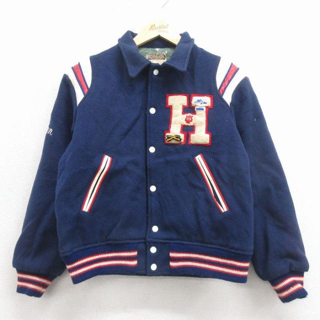 古着 長袖 スタジャン キッズ ボーイズ 子供服 80年代 80s H レザー使