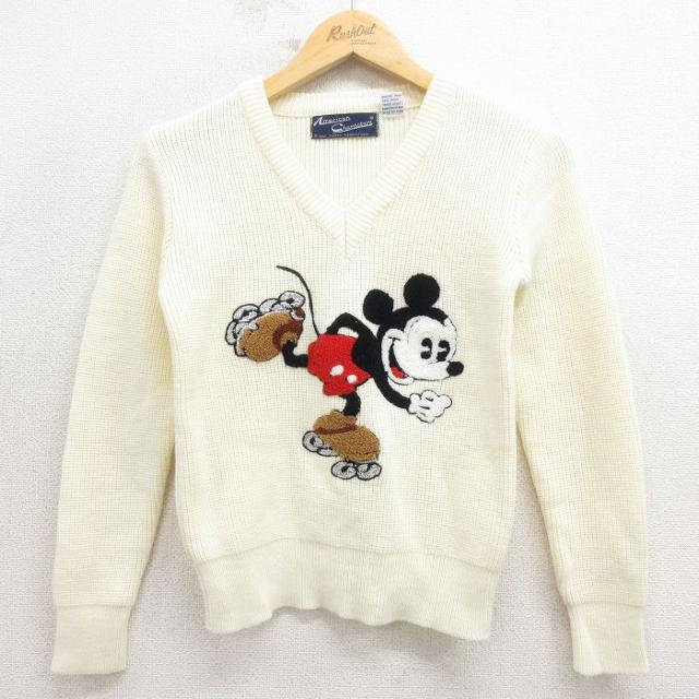 古着 長袖 セーター キッズ 子供服 80年代 80s ディズニー ミッキー ア