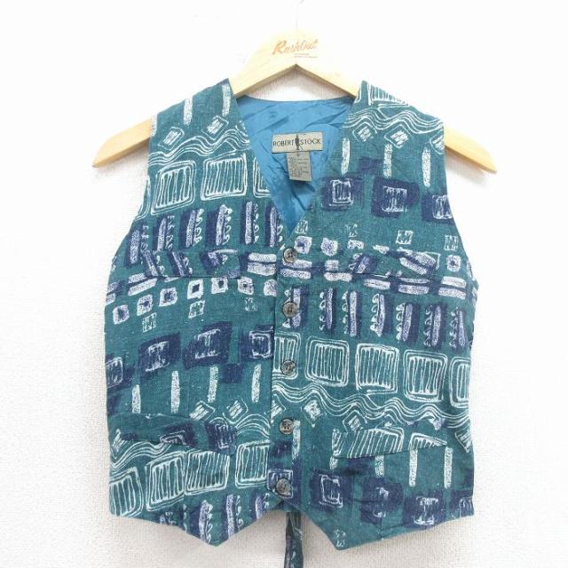 古着 ベスト キッズ ボーイズ 子供服 90年代 90s 総柄 シルク 緑他 2