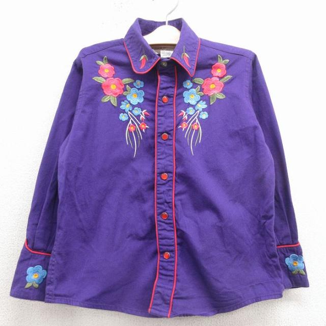 古着 ロックマウント 長袖 ウエスタン シャツ キッズ ボーイズ 子供服 花 刺