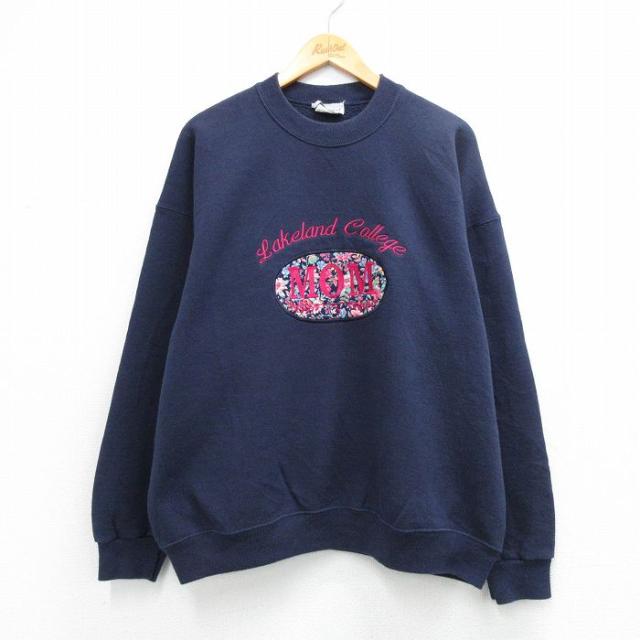 古着 長袖 スウェット レディース 00年代 00s MOM 刺繍 大きいサイズ