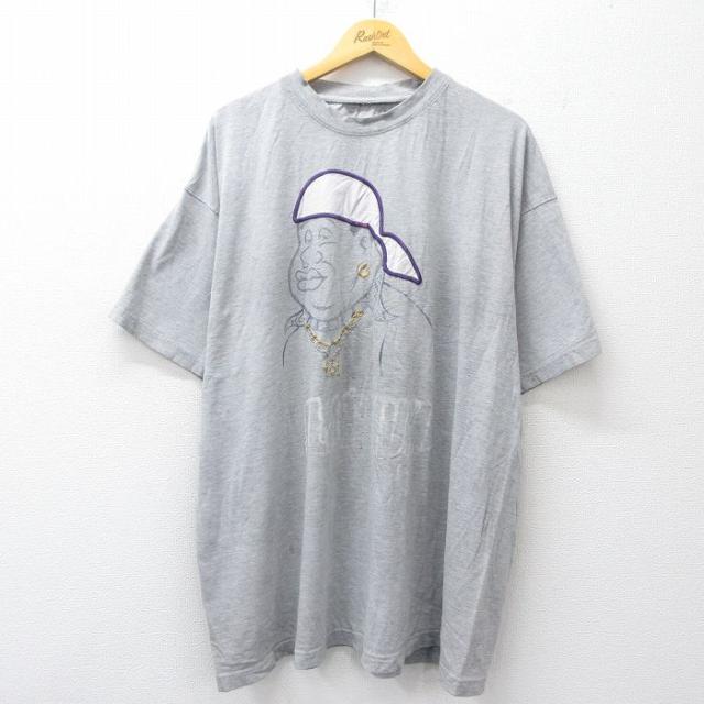 古着 半袖 Tシャツ メンズ PLATINUM 大きいサイズ クルーネック グレ
