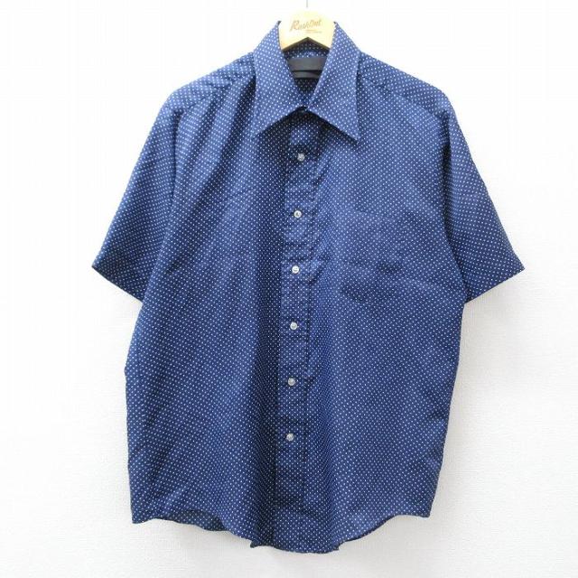 古着 バンヒューセン 半袖 シャツ メンズ 70年代 70s 紺他 ドット 26
