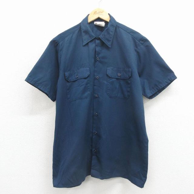 古着 ディッキーズ 半袖 ワーク シャツ メンズ 90年代 90s USA製 紺