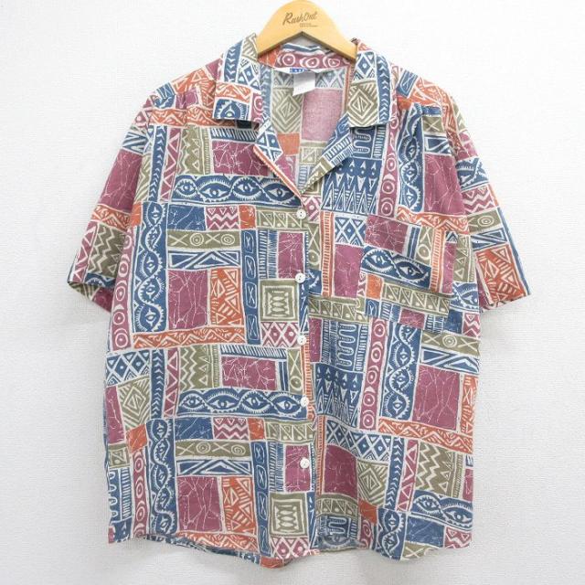 古着 半袖 シャツ レディース 80年代 80s 総柄 大きいサイズ 開襟 オー