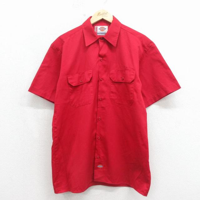 古着 ディッキーズ 半袖 ワーク シャツ メンズ レッド 26may22 中古
