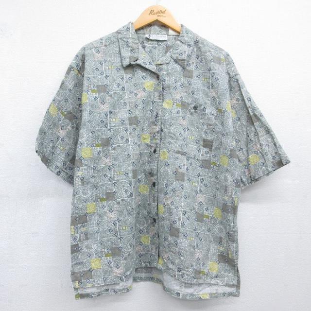 古着 コロンビア 半袖 シャツ レディース 90年代 90s 総柄 大きいサイズ