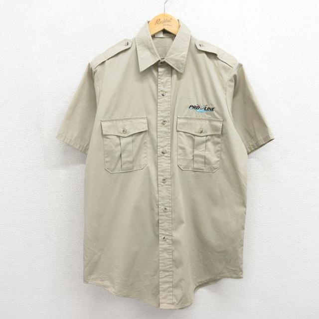 古着 半袖 ワーク シャツ メンズ 80年代 80s プロライン USA製 ベー