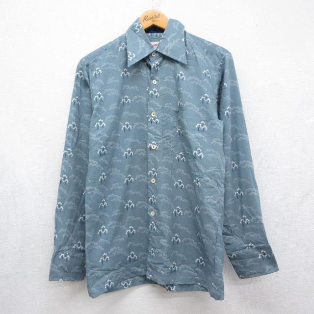 古着 長袖 シャツ メンズ 70年代 70s 総柄 グレー 26jun29 中古