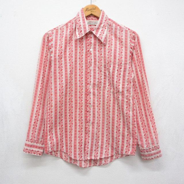 古着 BRENT 長袖 シャツ メンズ 70年代 70s 花 レッド ストライプ