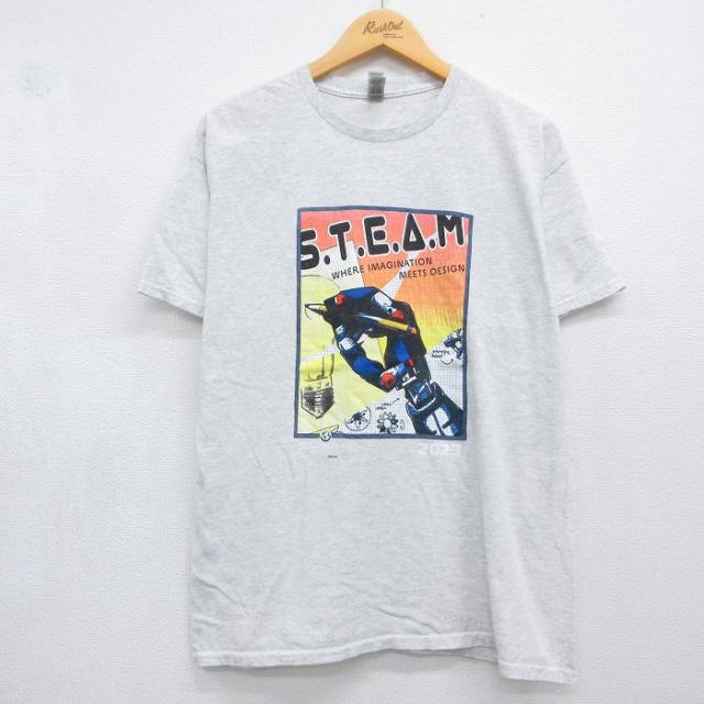 古着 半袖 Tシャツ メンズ STEAM 企業広告 クルーネック グレー 霜降り