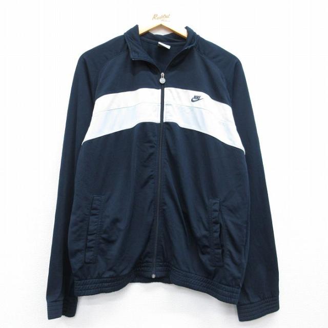 古着 ナイキ NIKE 長袖 ジャージ メンズ ワンポイントロゴ ラグラン ネイ