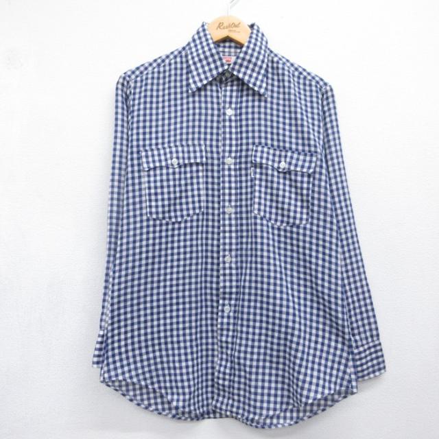 リーバイス 70s 長袖シャツ ギンガムチェック ネイビー M | 古着 26a