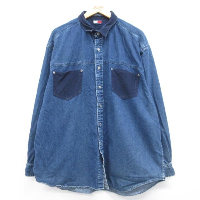 トミーヒルフィガー 90s 長袖シャツ ネイビーデニム XL | 古着 26au