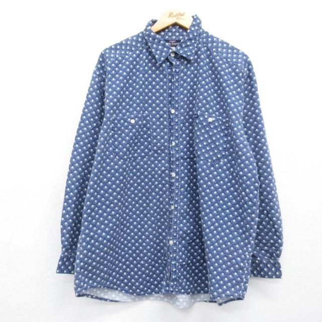 ゲス 90s 長袖シャツ 総柄 ネイビー XL | 古着 26aug26 中古