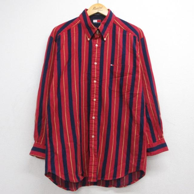 トミーヒルフィガー 90s 長袖シャツ レッドストライプ M | 古着 26au