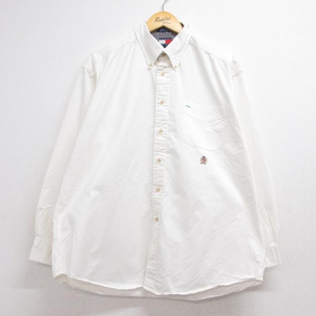 トミーヒルフィガー 90s 長袖シャツ 刺繍 ホワイト XL | 古着 26au