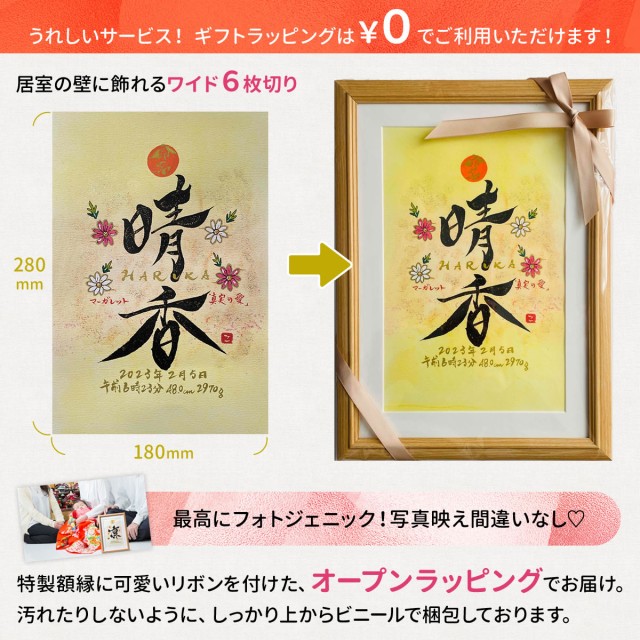 命名書 おしゃれ 用紙 代筆 命名用紙 命名紙 かわいい 手書き 額