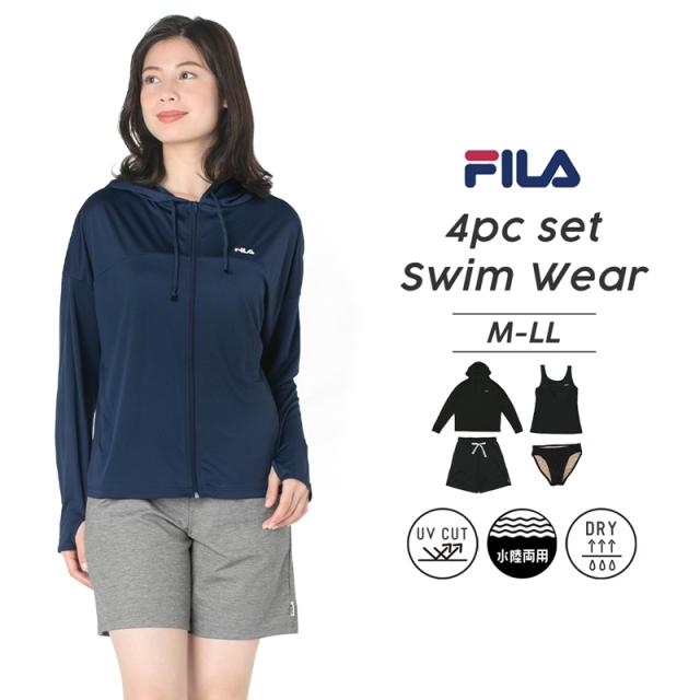 FILA フィラ 4点セット 水着 フィットネス レディース 半袖 フィットネス水着 マルチウェア 体型カバー 《レビュー記入で送料無料》 UVカット LL 2L L M ぽっちゃり 20代 30代 40代 50代 60代 ママ ミセス シンプル 324601