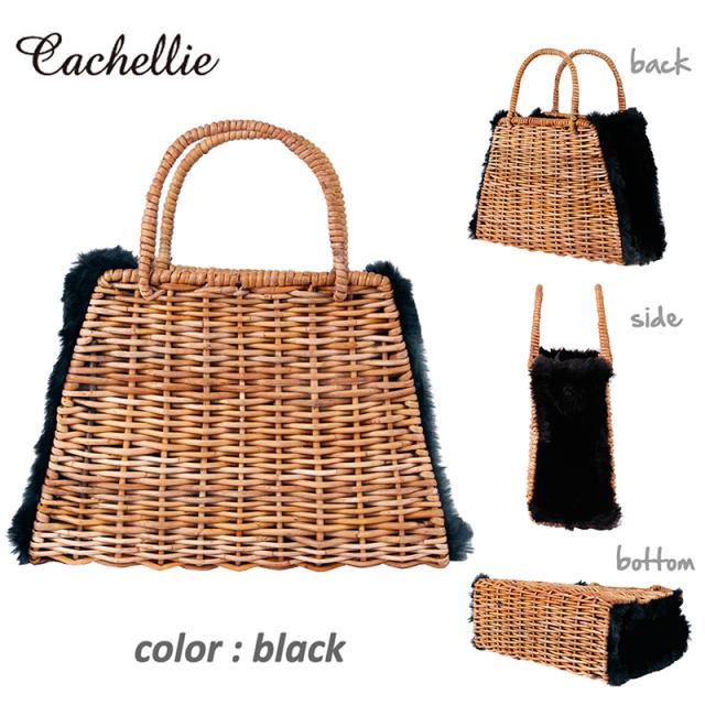 ファー かごバッグ ナチュラル カゴバッグ かご バッグ 鞄 エコファー フェイクファー 裏地付き バスケット 《レビュー記入で送料無料》 レディース 秋 冬 天然 アラログ 異素材 おしゃれ : Cachellie カシェリエ 54-6524　54-6523